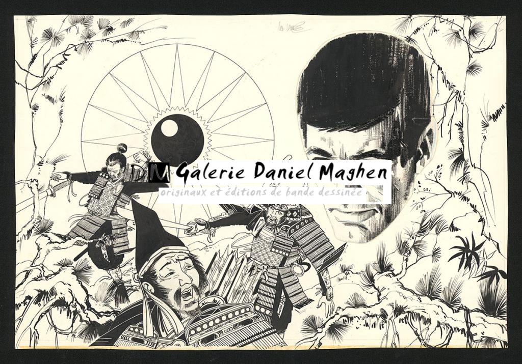 Dessin original pour l'annonce de l'album L'Oeil du Samouraï, publiée dans Femmes d'aujourd'hui n°1408 en 1972 - William Vance - Encre de Chine sur papier - 5608