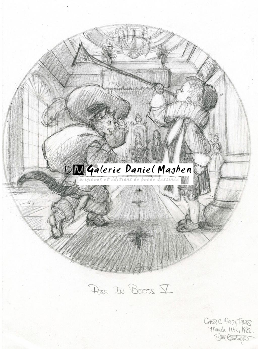 Puss in Boots - enters the Castle - Study for collector's plate - Scott Gustafson - Mine de plomb sur papier - 2797