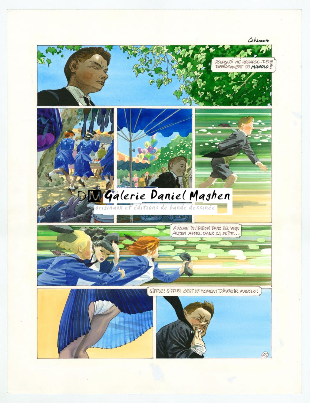 Planche originale du récit ?Bertille?, prépublication dans ?(À Suivre)? 125, du 1er juin 1988 - Max Cabanes - Aquarelle et encre de Chine sur papier - 3084