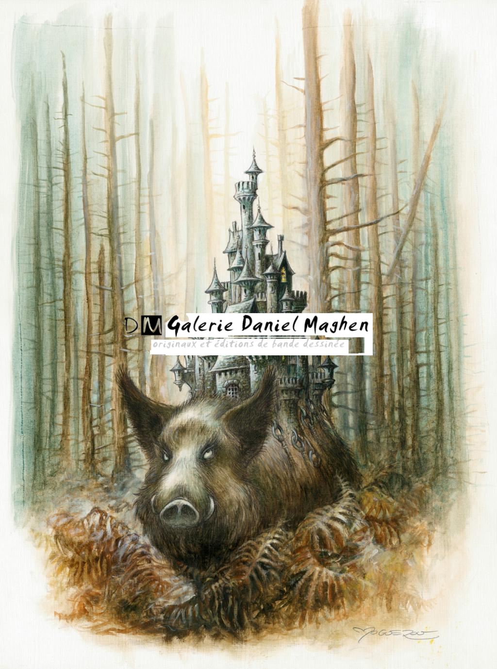 Illustration originale - Le sanglier - Pascal Moguérou - Stylo, gouache et encre de couleur - 2810