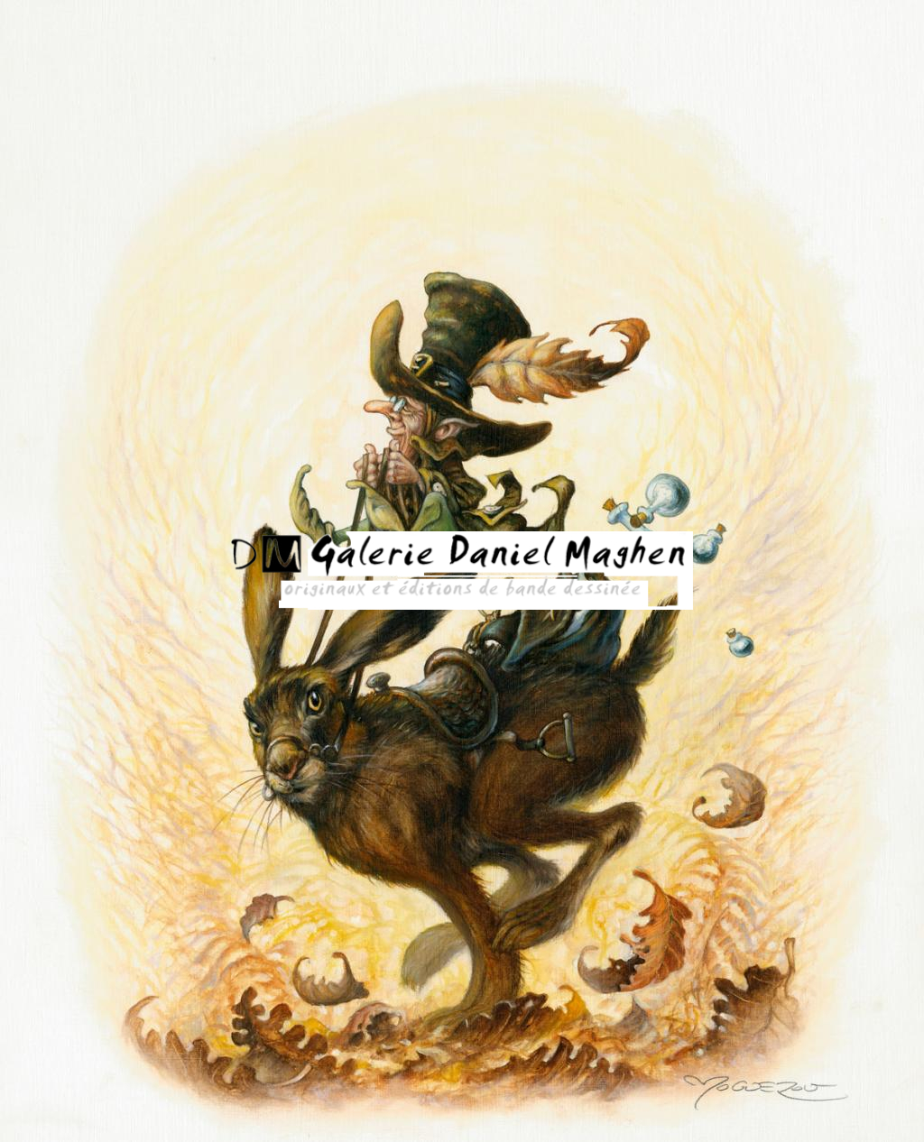 Illustration originale - Timole?on Aliboron sur son lie?vre - Pascal Moguérou - Gouache et encre de couleur sur papier - 2811