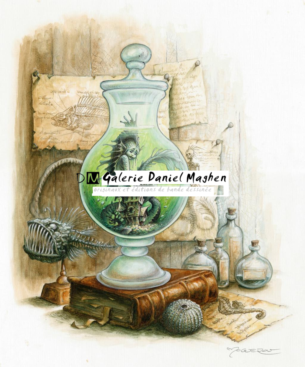 Illustration originale - La Petite Sirène - Pascal Moguérou - Stylo, gouache et encre de couleur - 2812