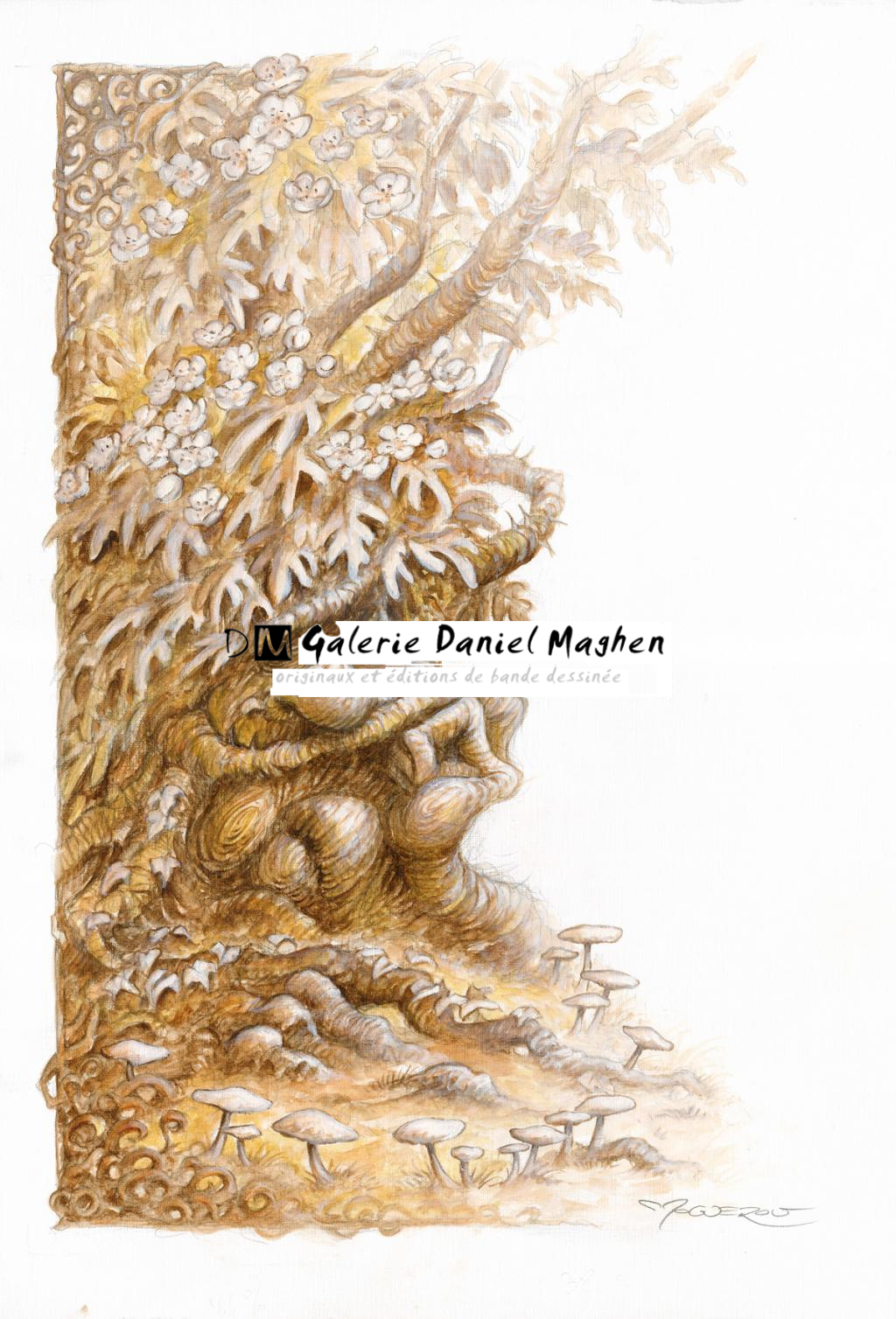 Illustration originale - L'Aubépine - Pascal Moguérou - Stylo, gouache et encre de couleur - 2814