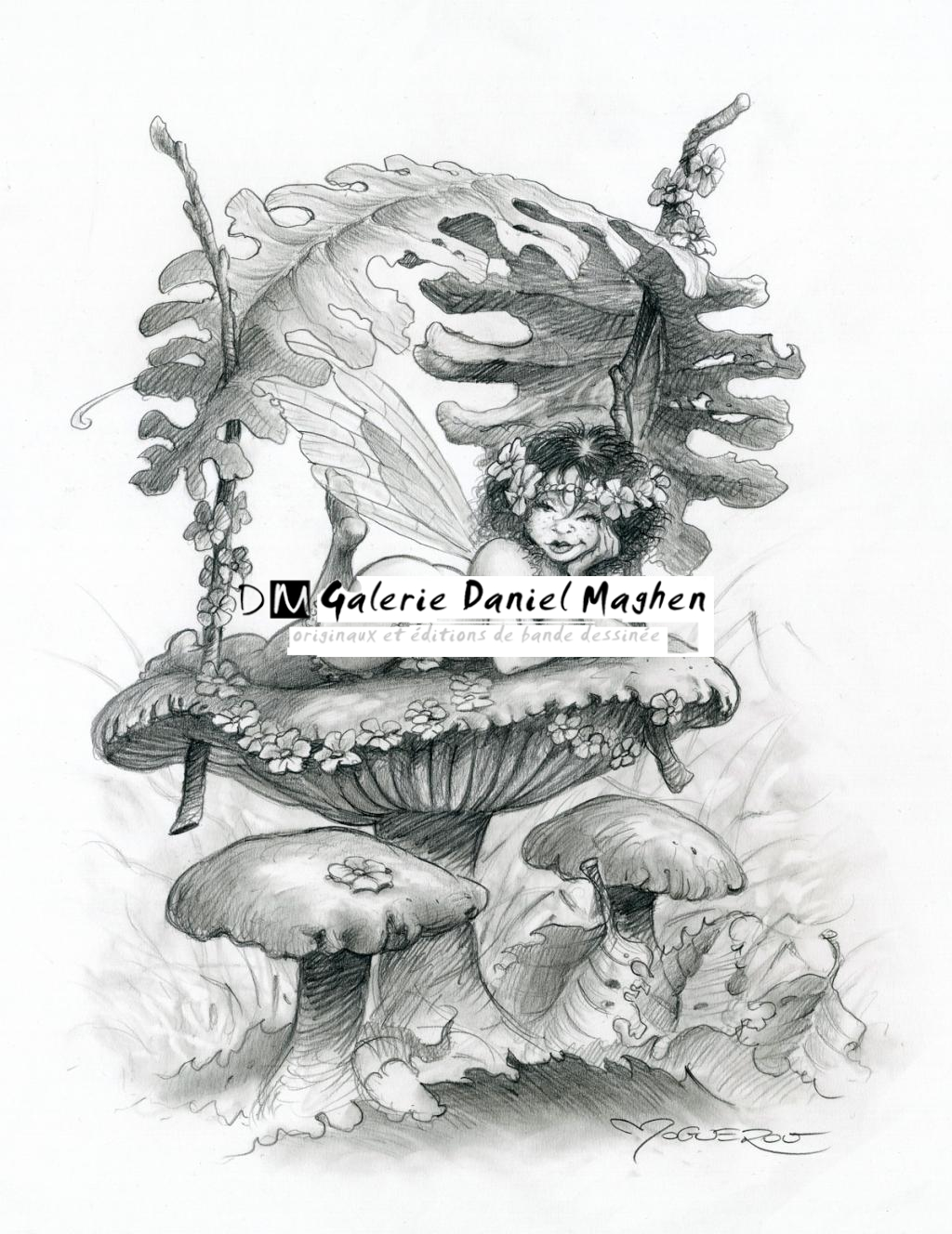 Illustration originale - Fée à l'Ombrelle - Pascal Moguérou - Mine de plomb sur papier - 2817