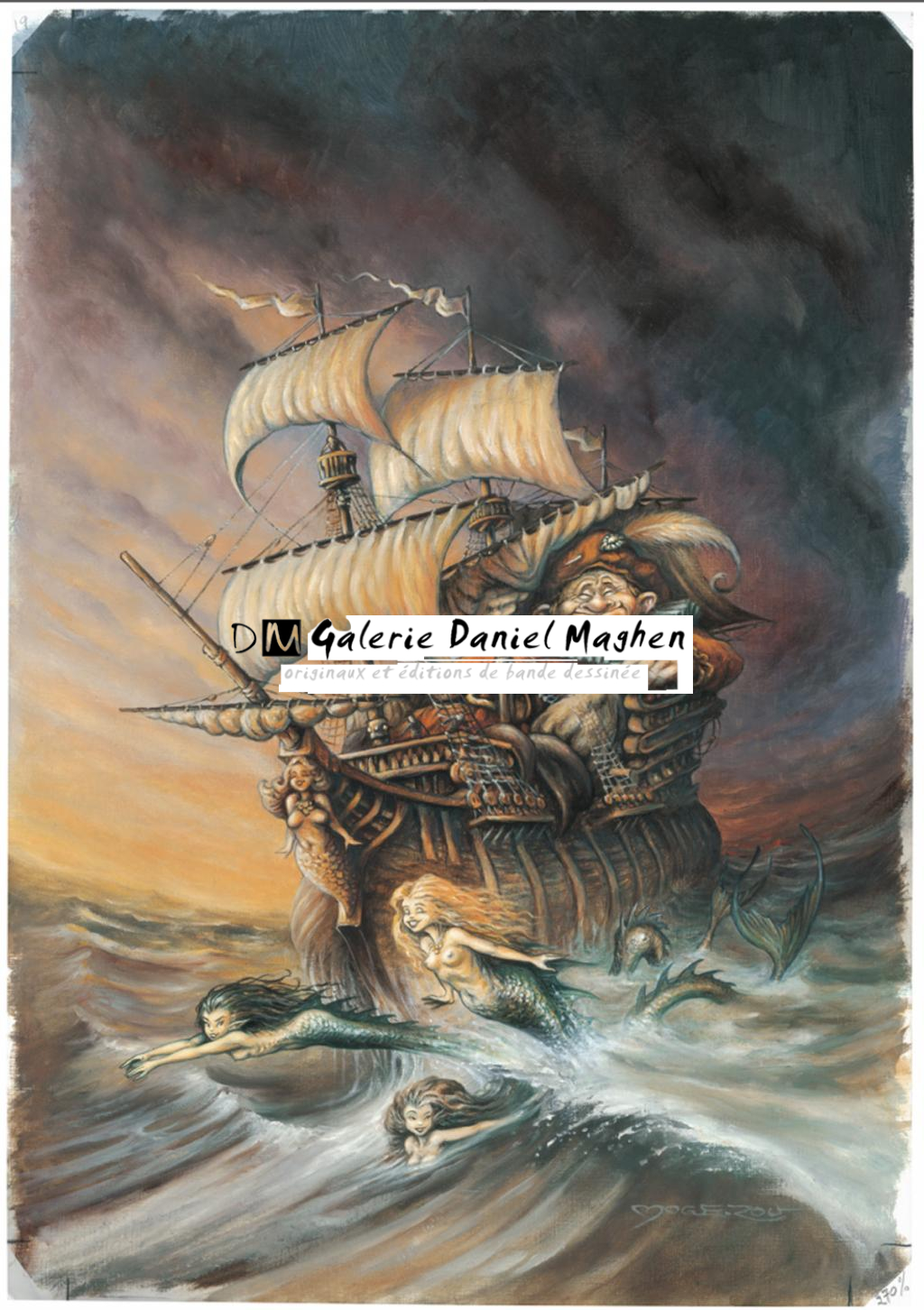 Illustration originale - Gargantua et les Sirènes - Pascal Moguérou - Huile sur papier - 2821