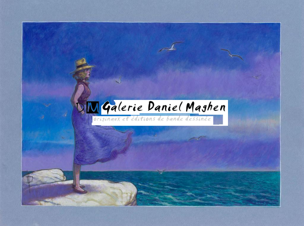 Illustration originale, Ana sur le grand rocher, 2013 - Miguelanxo Prado - Acrylique sur papier teinté - 3780