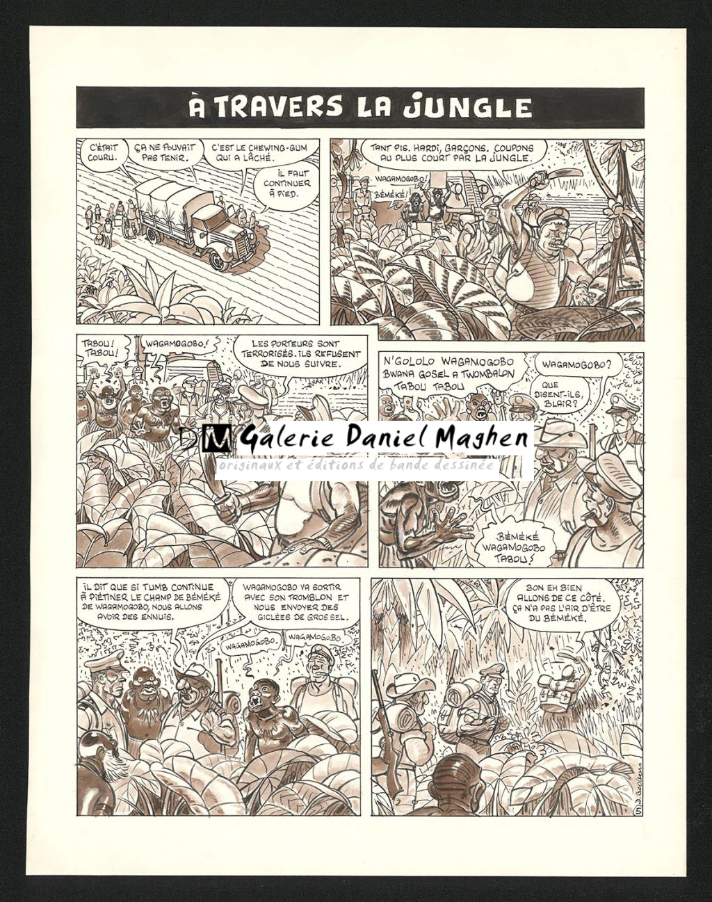 Planche originale n°1, numérotée 5, de l'histoire A travers la jungle - Daniel Goossens - Encre de Chine et lavis sur papier - 5428