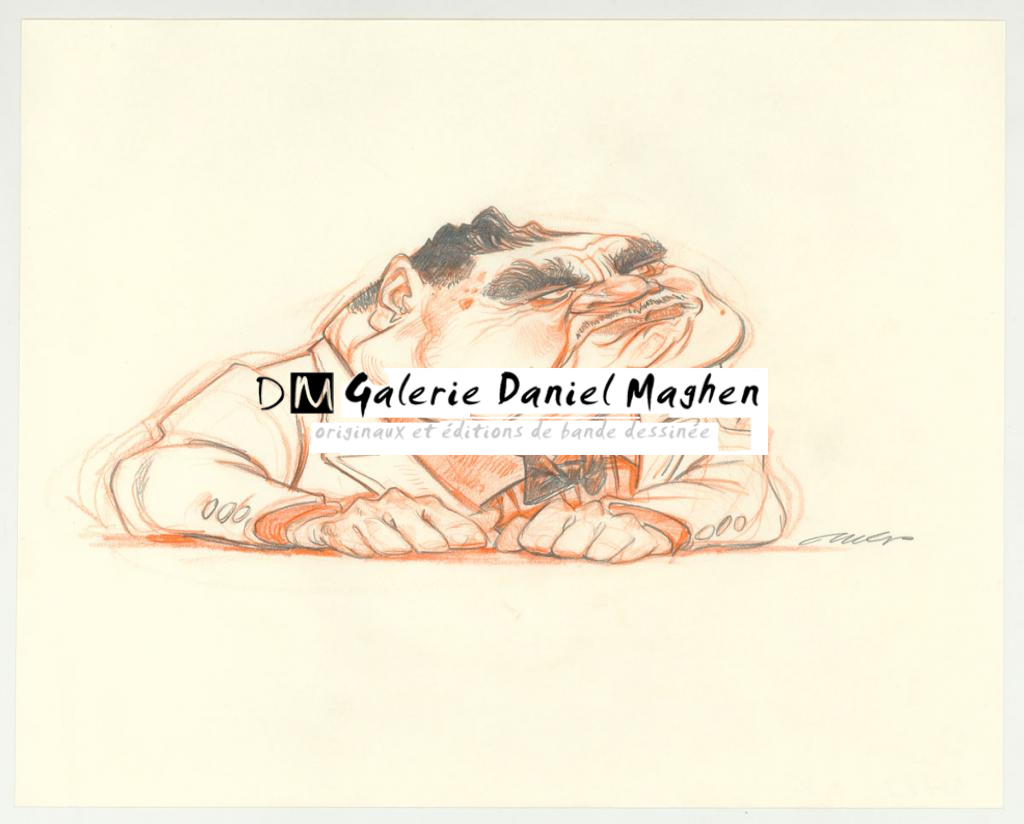 illustration originale intitulée "Mafieux - Wouter Tulp - Mine de plomb et crayon de couleur - 3078