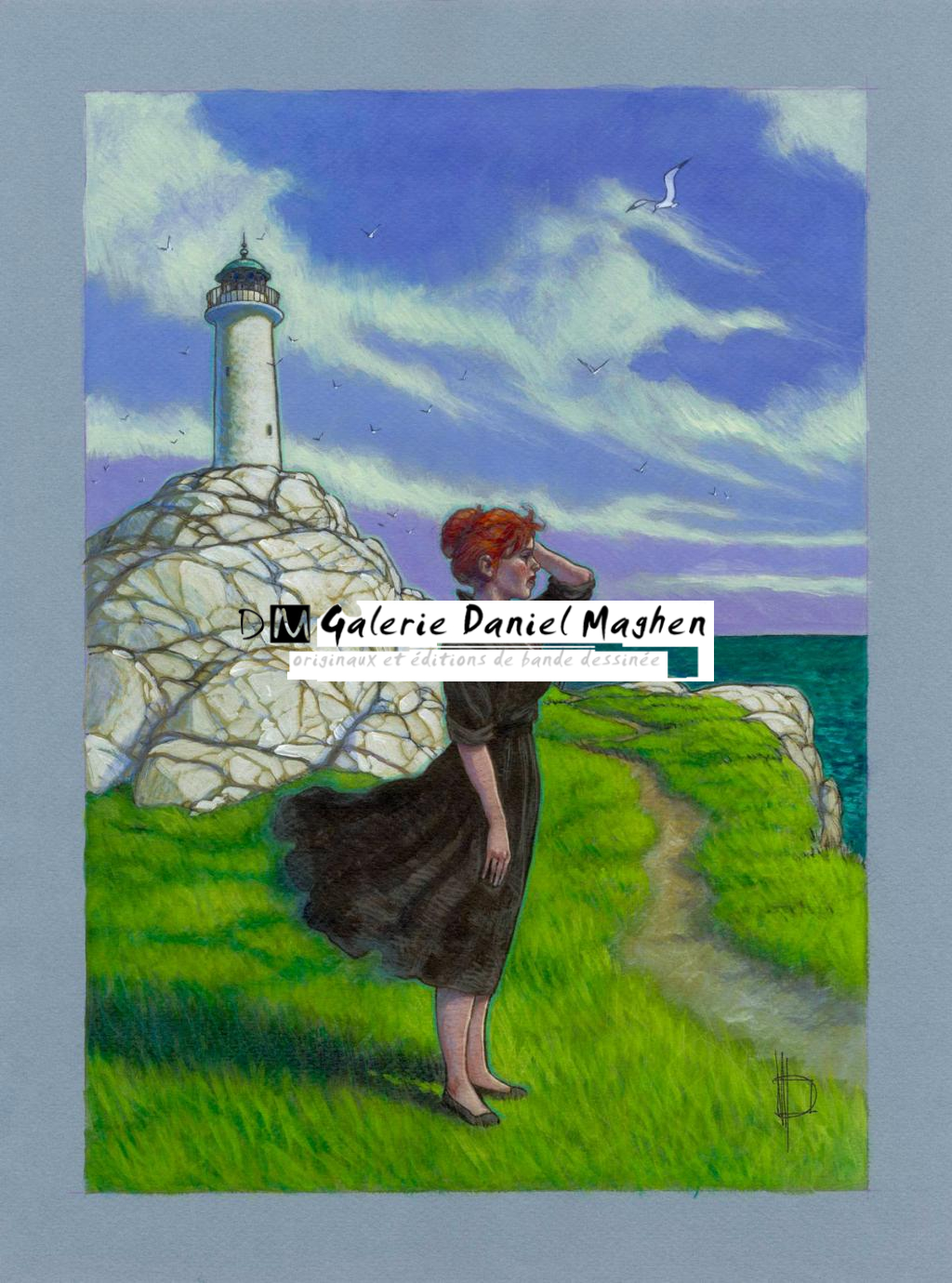 Illustration originale,  Sara devant le phare, 2014 - Miguelanxo Prado - Acrylique sur papier teinté - 3777