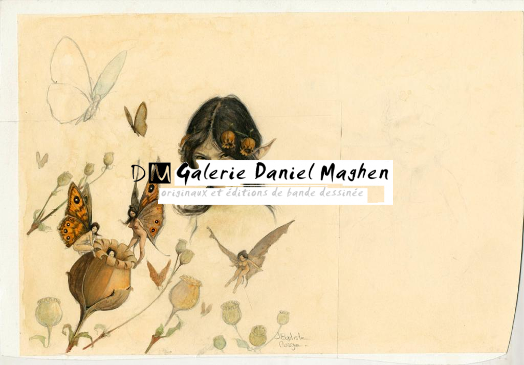 Illustration originale - le visage est sur 2 feuilles différentes - Jean-Baptiste Monge - Aquarelle et gouache sur papier - 3159