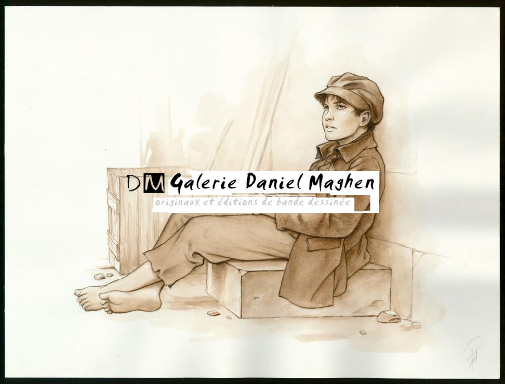 Illustration originale 12 - Gavroche assis - Laurent Paturaud - Aquarelle et crayon de couleur sur papier - 3395