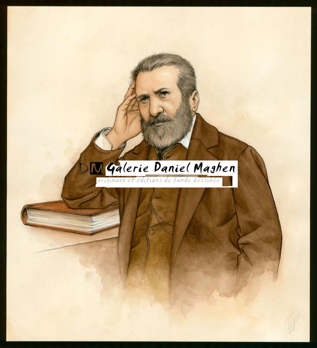 Illustration originale 32 - Victor Hugo pensif - Laurent Paturaud - Aquarelle et crayon de couleur sur papier - 3390