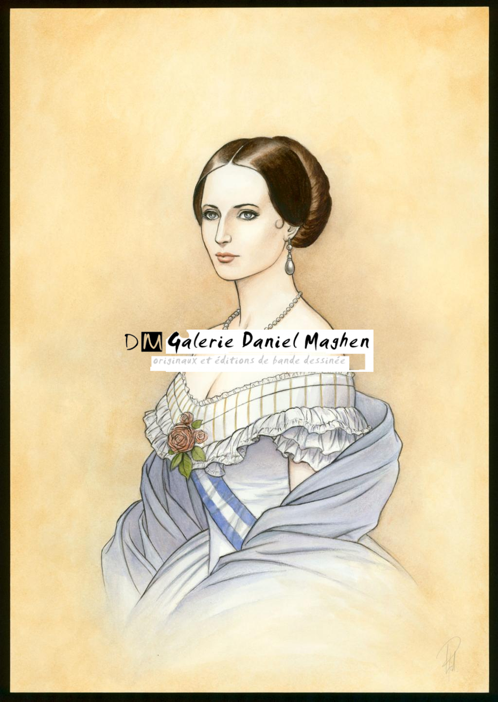 Illustration originale 15 - L'Impératrice Eugénie - Laurent Paturaud - Aquarelle et crayon de couleur sur papier - 3387