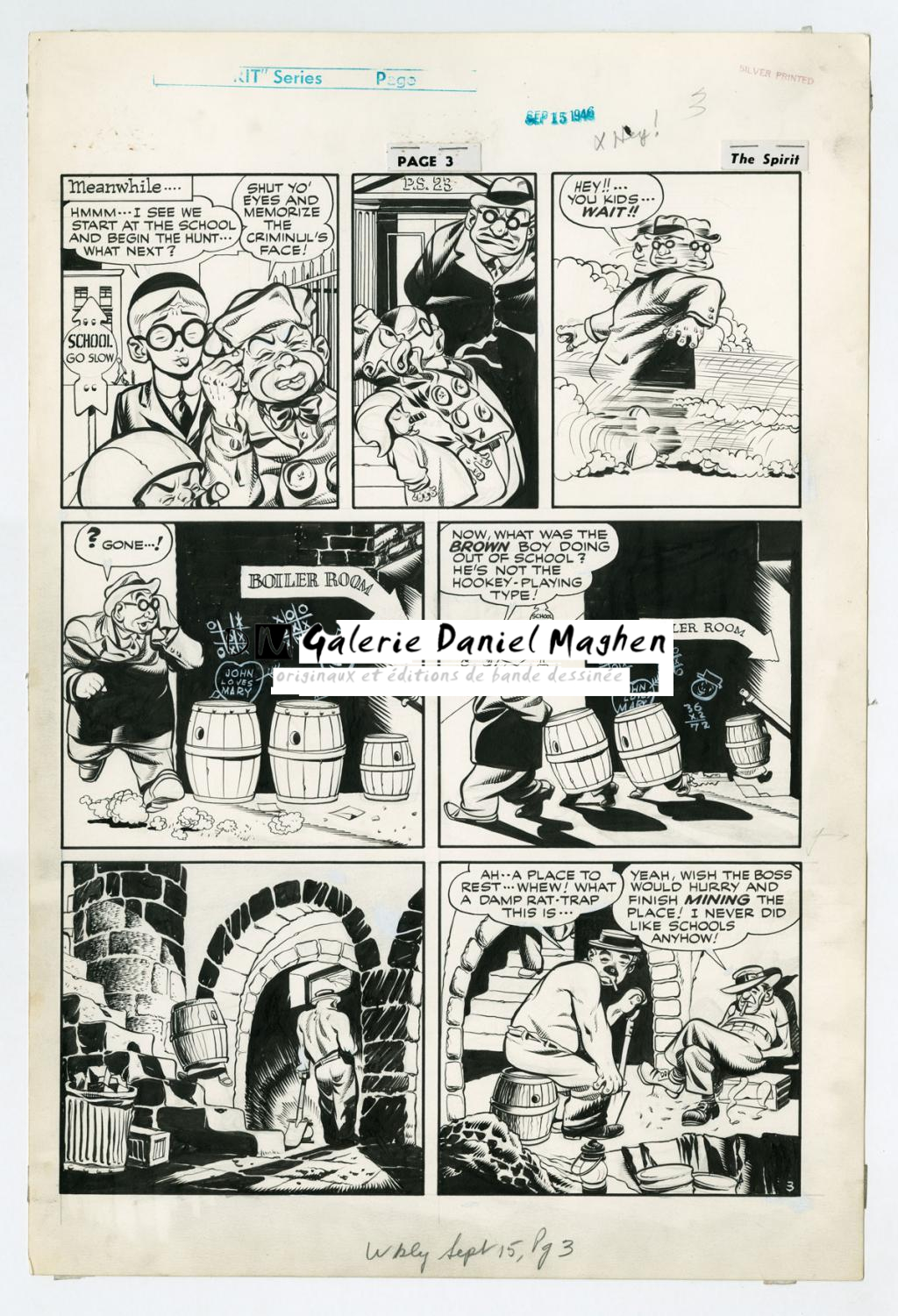 Planche originale de l'histoire  ?Back to School? , publiée le 15 septembre 1946 - Will Eisner - Encre de Chine, encre blanche et crayon sur papier - 3026