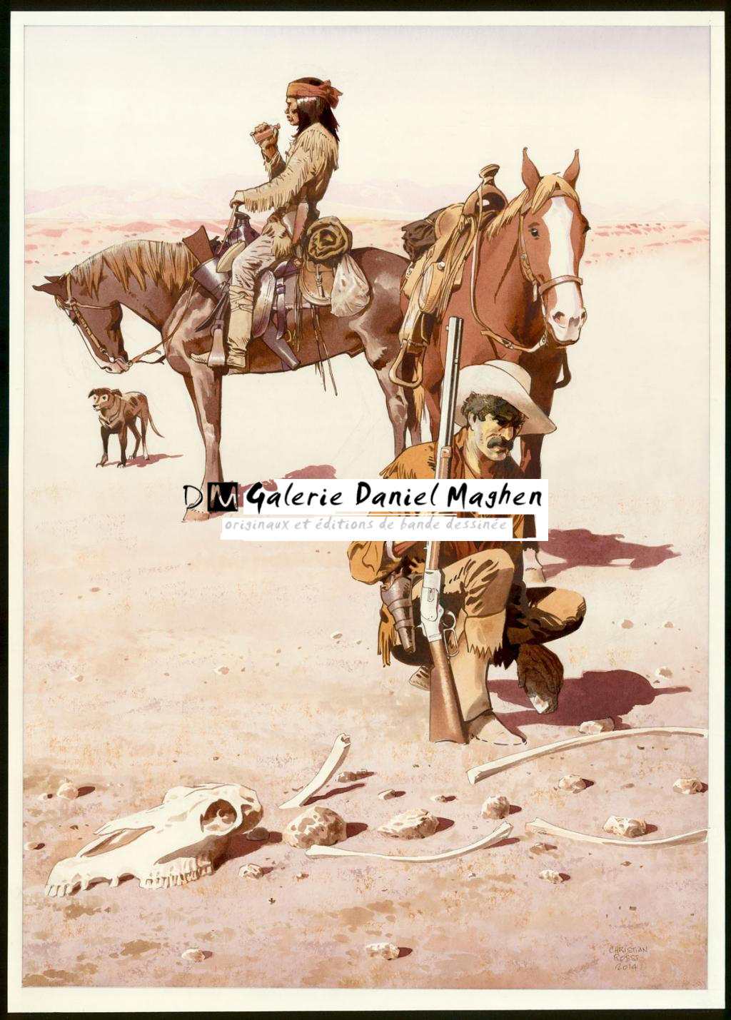 Illustration originale inédite, "Signal Apache - Christian Rossi - Aquarelle sur papier - 3526