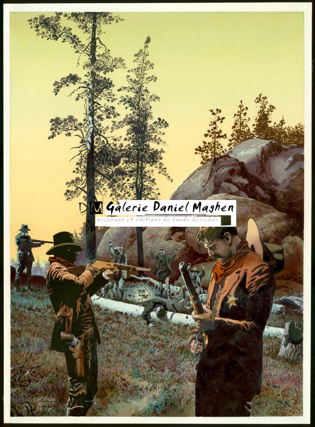 Illustration originale inédite, "Rustlers - Christian Rossi - Aquarelle sur papier - 3525
