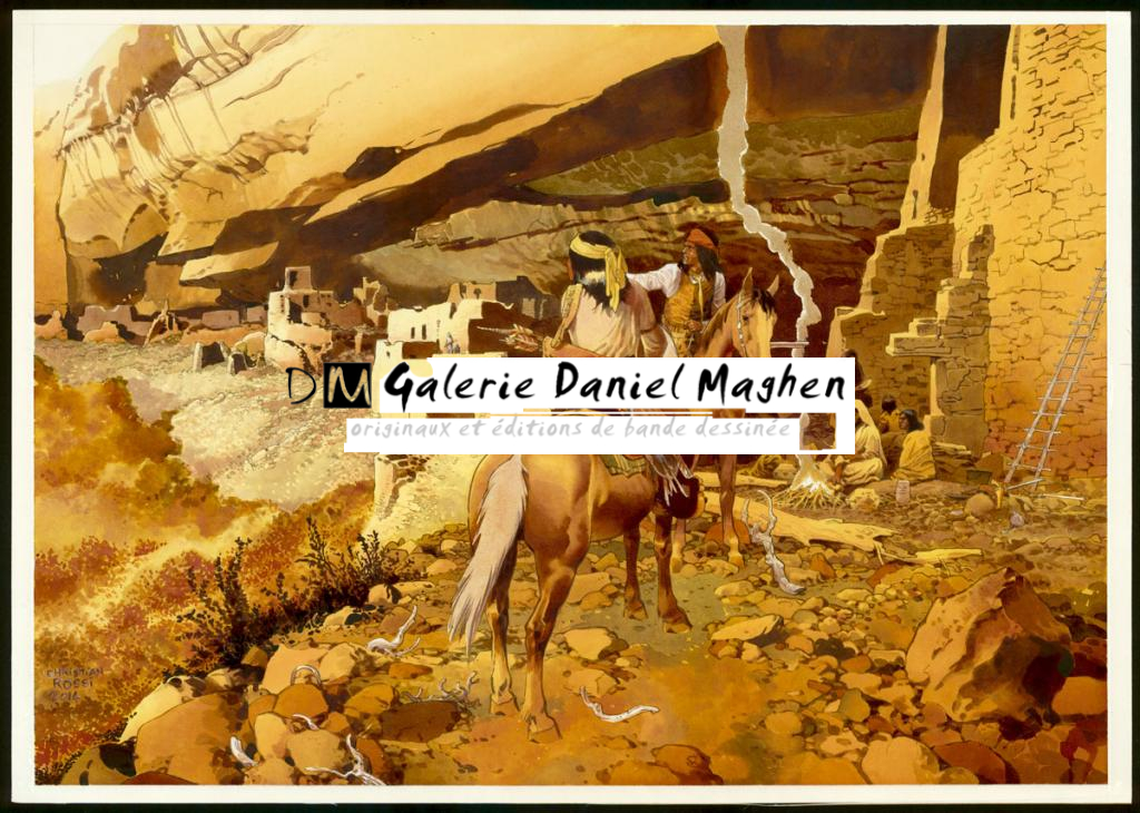 Illustration originale inédite, "Cliff Palace - Christian Rossi - Aquarelle sur papier - 3529