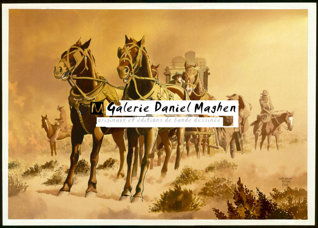 Illustration originale inédite, "Diligence - Christian Rossi - Aquarelle sur papier - 3534