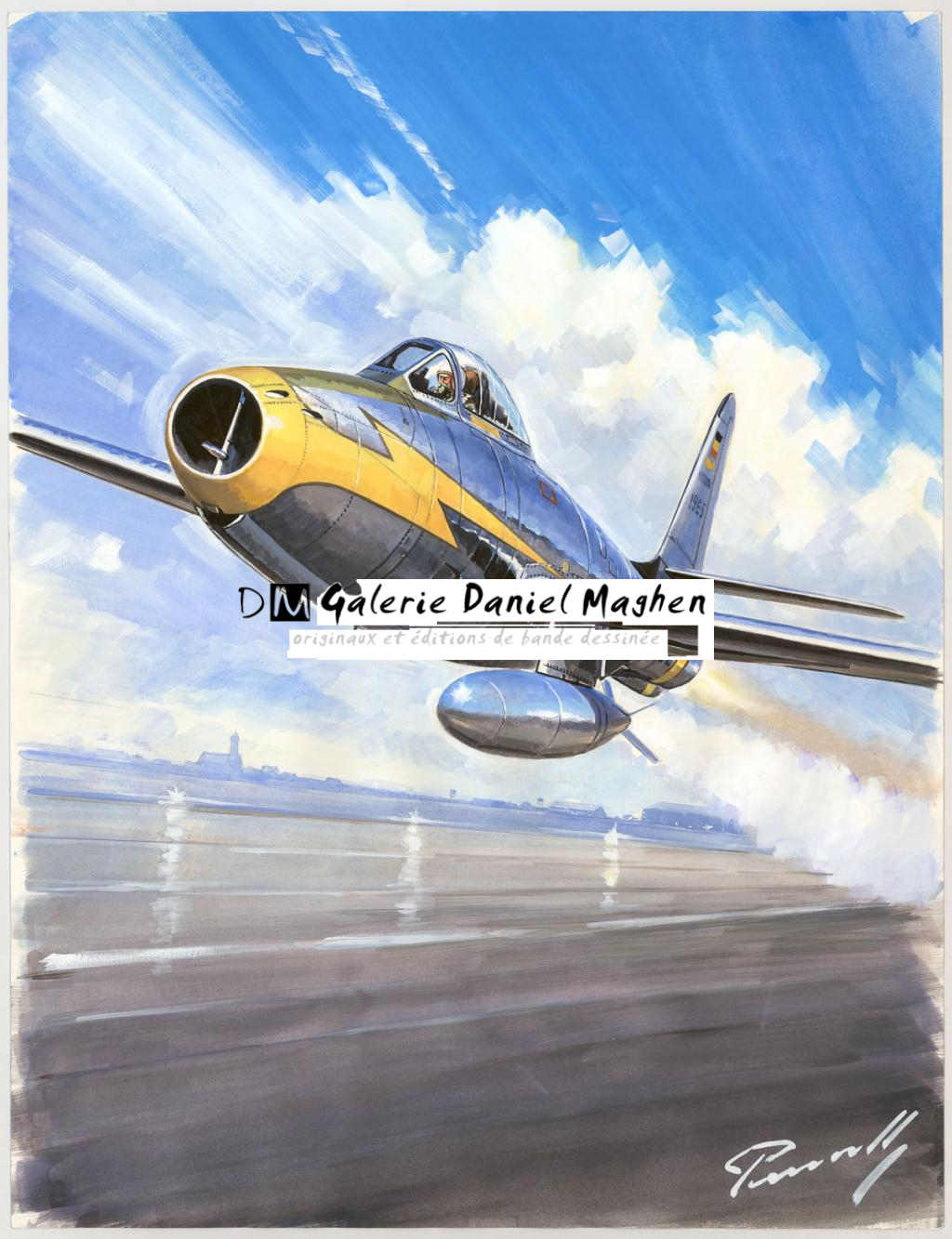 illustration originale intitulée "F84 Allemagne au décollage - Lucio Perinotto - Acrylique sur papier - 3044
