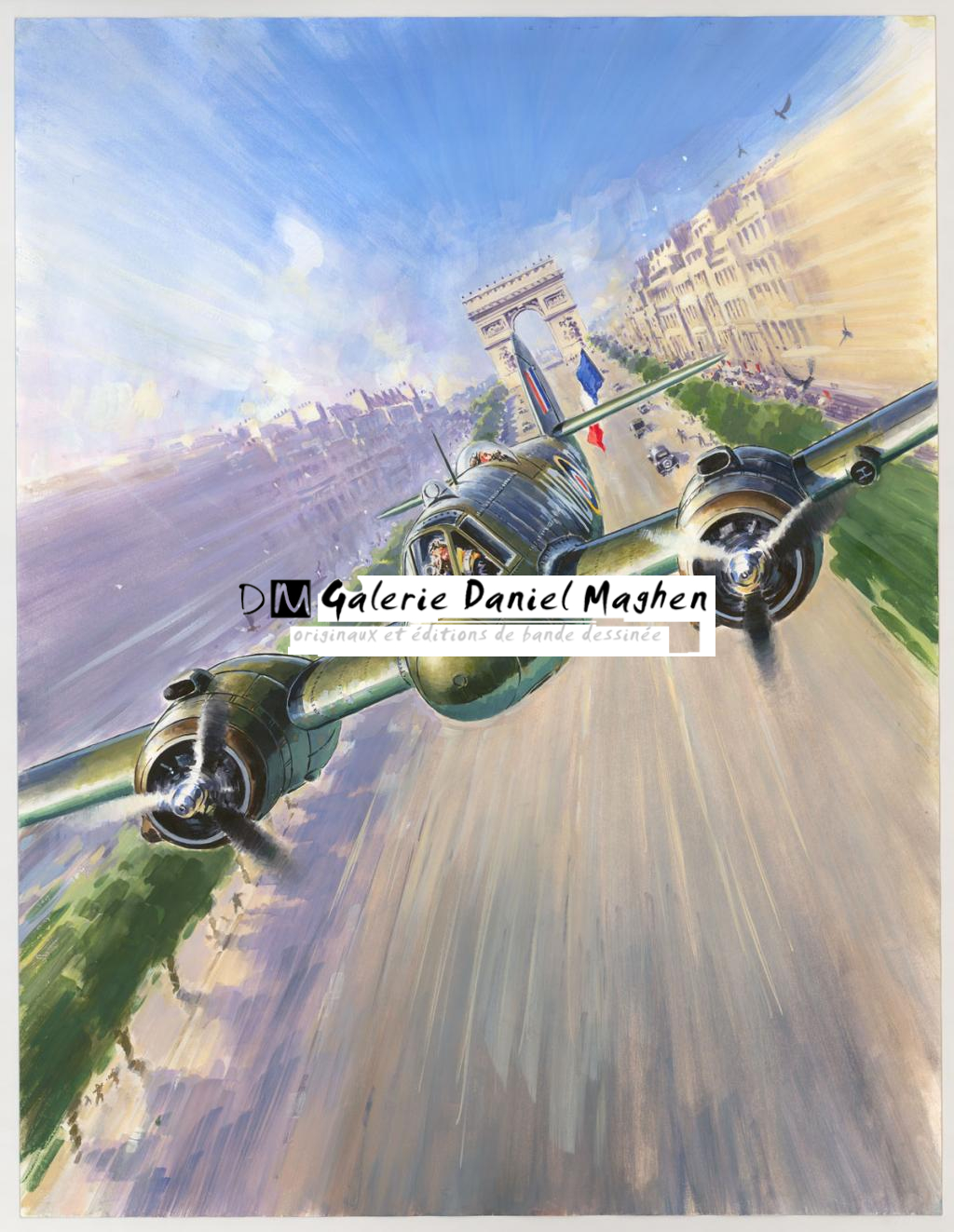 illustration originale intitulée "Beaufighter Champs-Elysées - Lucio Perinotto - Acrylique sur papier - 3045