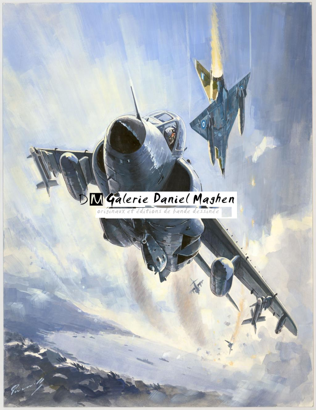 illustration originale intitulée "Harrier Malouines - Lucio Perinotto - Acrylique sur papier - 3048