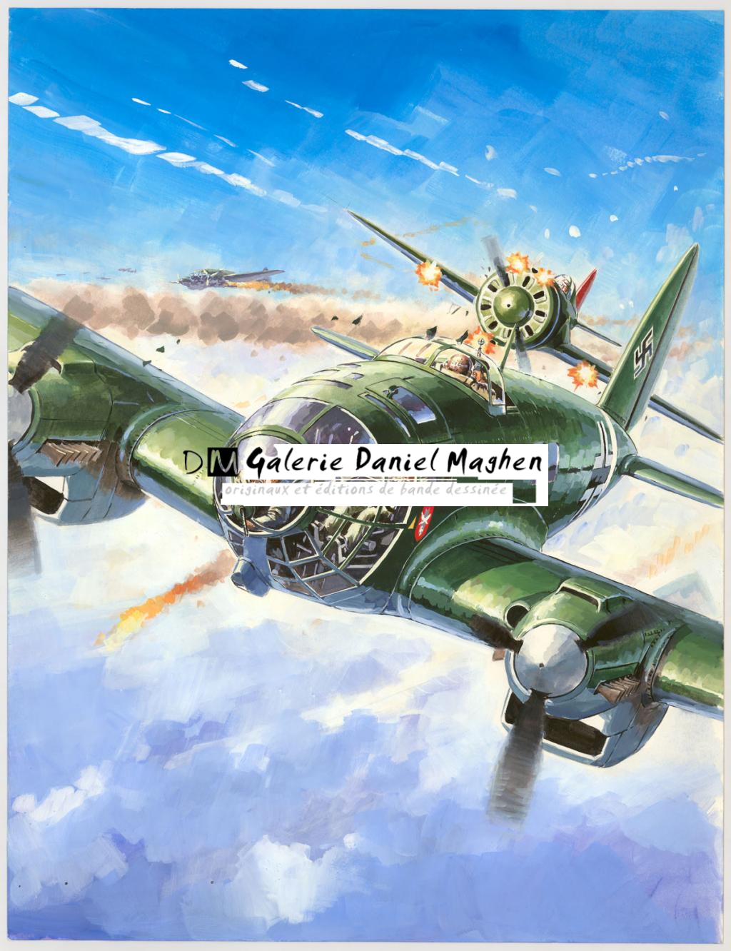 illustration originale intitulée "He 111 vs i-16 - Lucio Perinotto - Acrylique sur papier - 3049