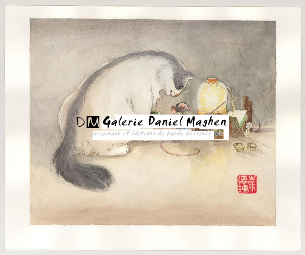 illustration originale - La grosse lanterne - Frédéric Saurel - Aquarelle et encre de Chine sur papier - 3163