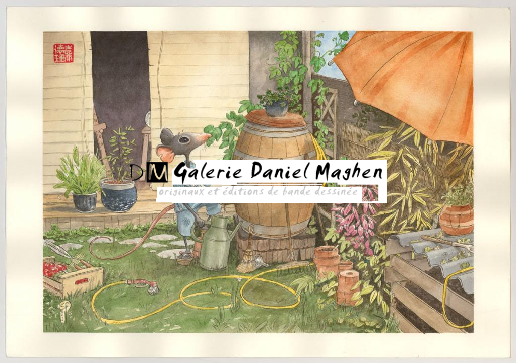 illustration originale -un petit bout de ciel bleu " - Frédéric Saurel - Aquarelle et encre de Chine sur papier - 3165