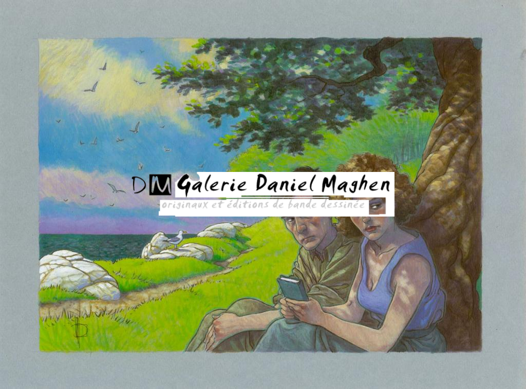 Illustration originale, Ana et Raúl sous les arbres II, 2015 - Miguelanxo Prado - Encre et acrylique sur papier teinté - 3760