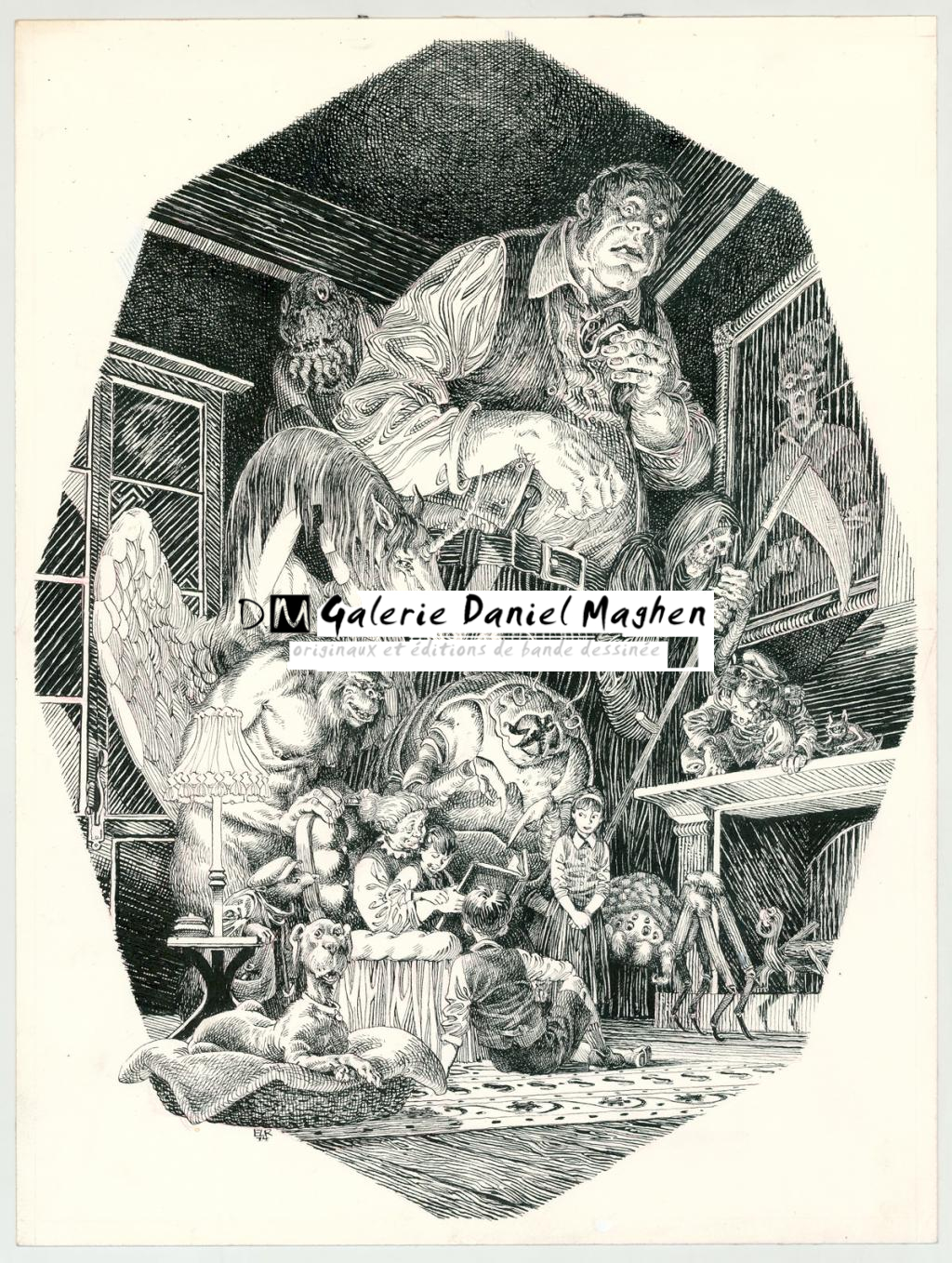 Illustration sur le thème du conteur - Etienne Leroux - Encre de Chine sur papier - 3074