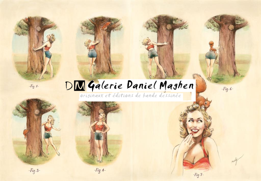 Illustration originale sur papier Art Board, intitulée ?Une petite partie de cache-cache - Maly Siri - Aquarelle et encre de Chine - 3088