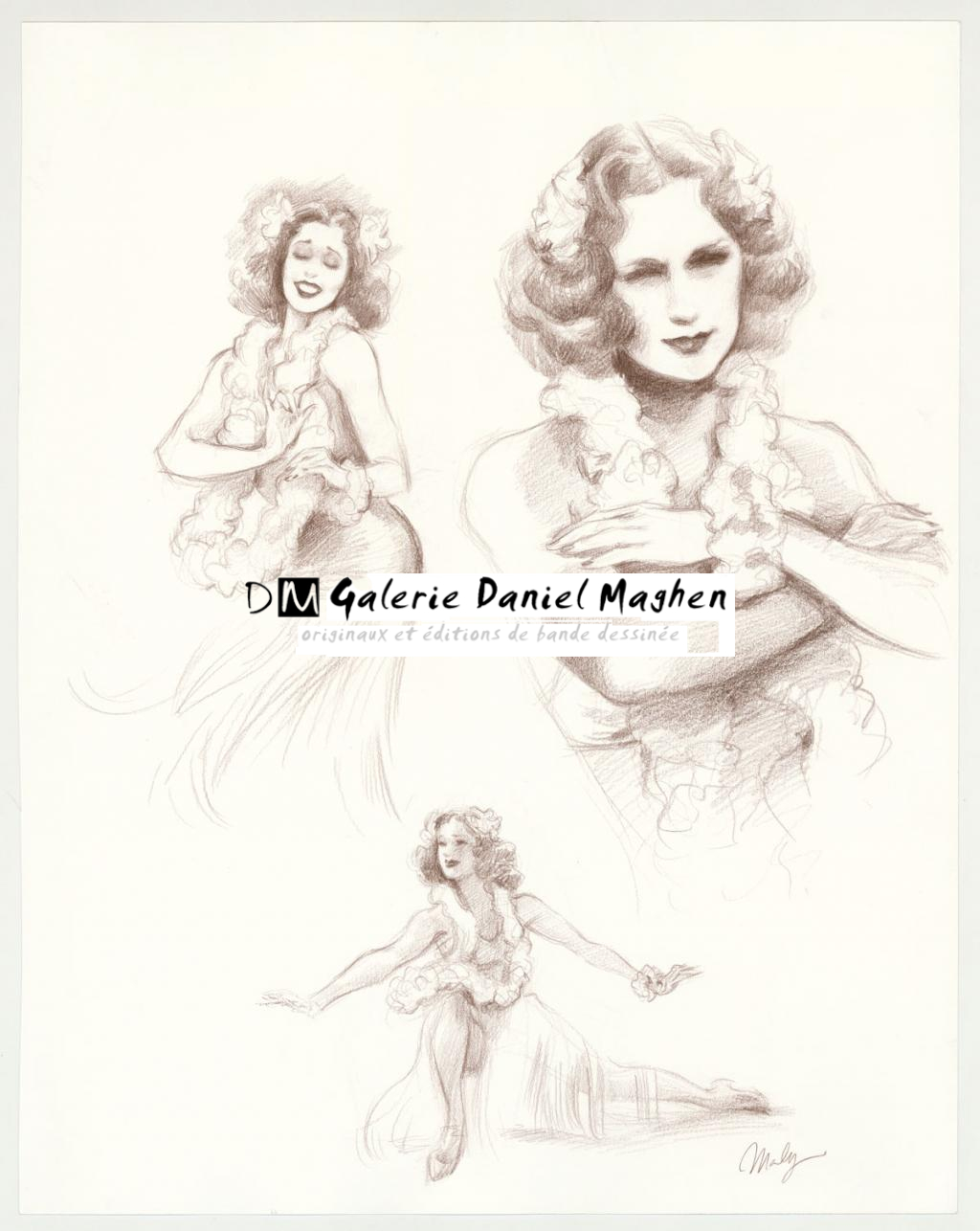 Illustration originale intitulée "Eleanor Powell sketches - Maly Siri - Crayon sur papier - 3091