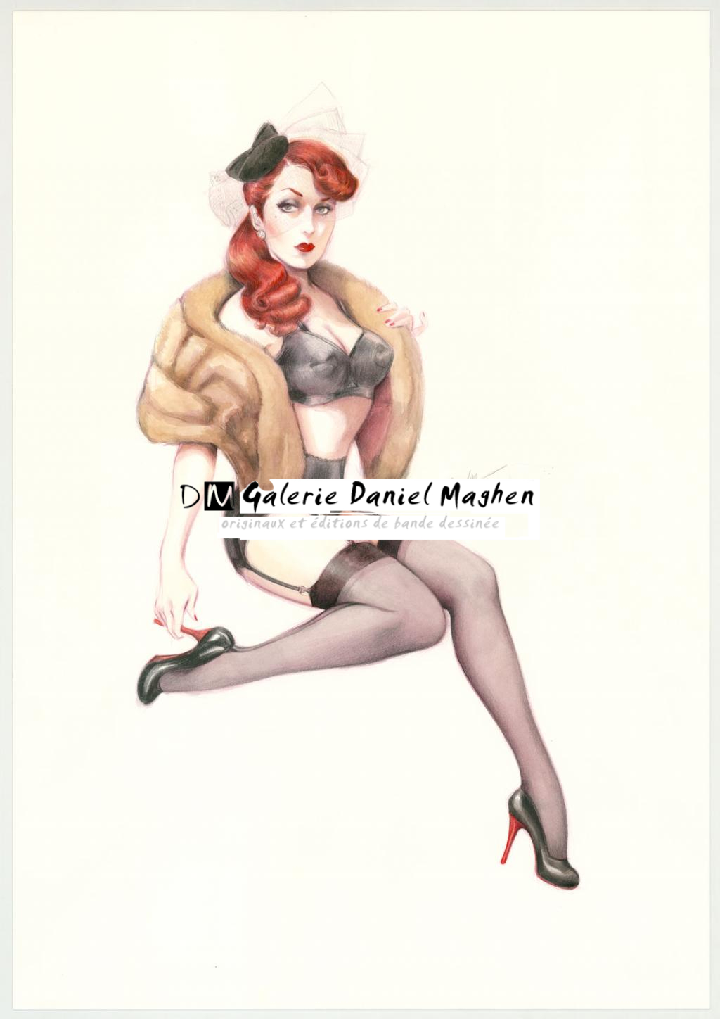 Illustration originale intitulée "La Comtesse Stiletto - Maly Siri - Aquarelle et mine de plomb sur papier - 3095