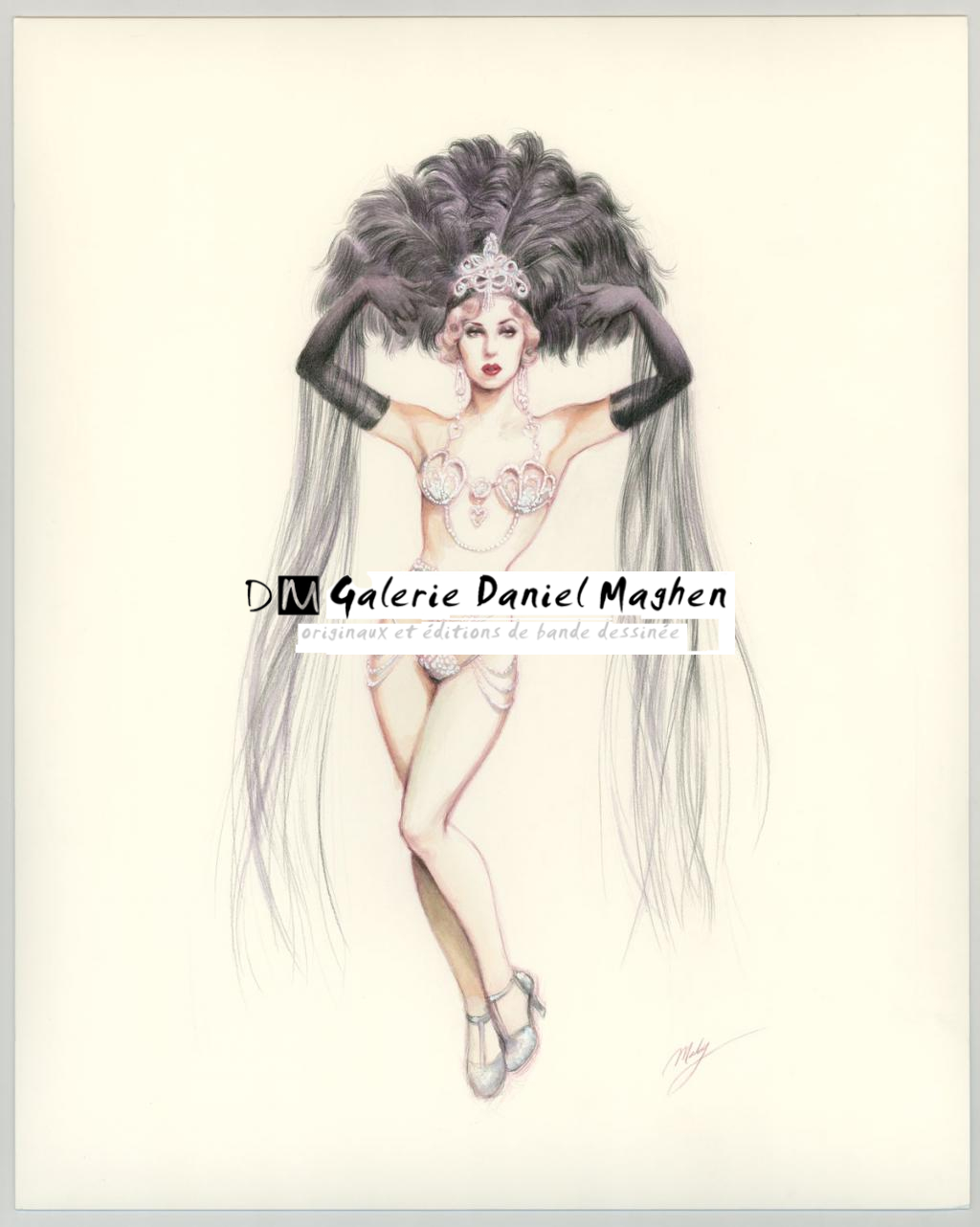 Illustration originale intitulée "Lavender Cabaret - Maly Siri - Crayon brun et aquarelle  - 3097