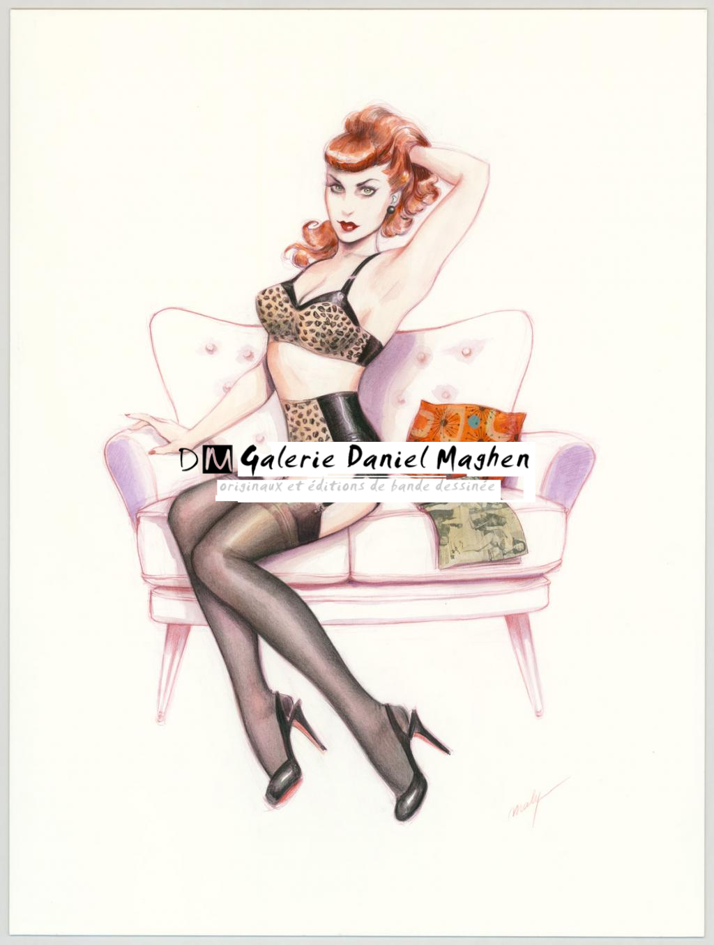 Illustration originale intitulée "Interesting Litterature - Maly Siri - Crayon brun et aquarelle  - 3098