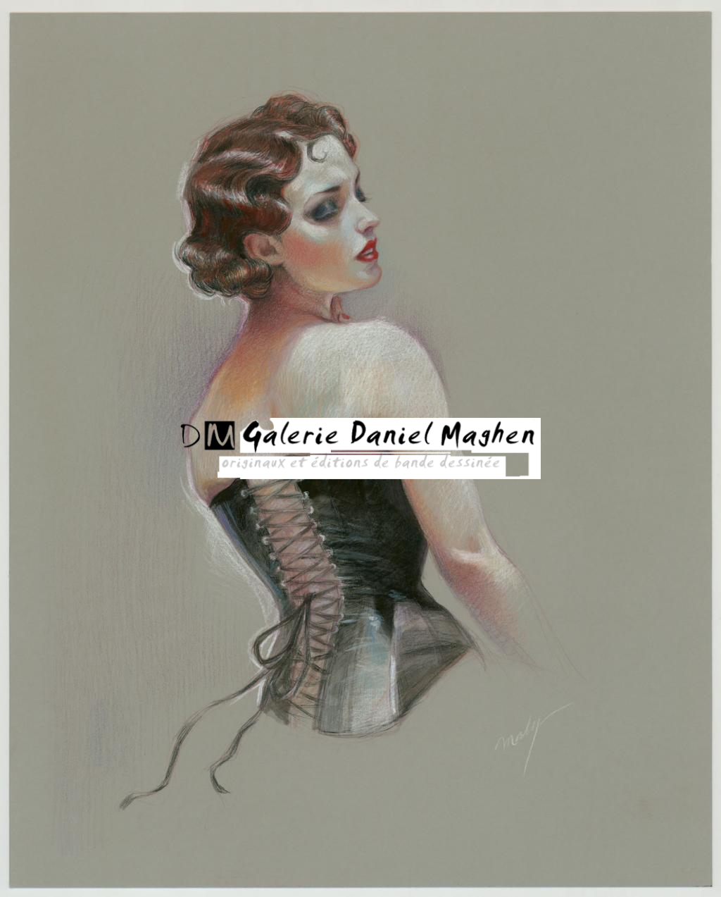 Ivory Skin and Black Corset Illustration originale intitulée - Maly Siri - Pastel et crayon sur papier - 3103