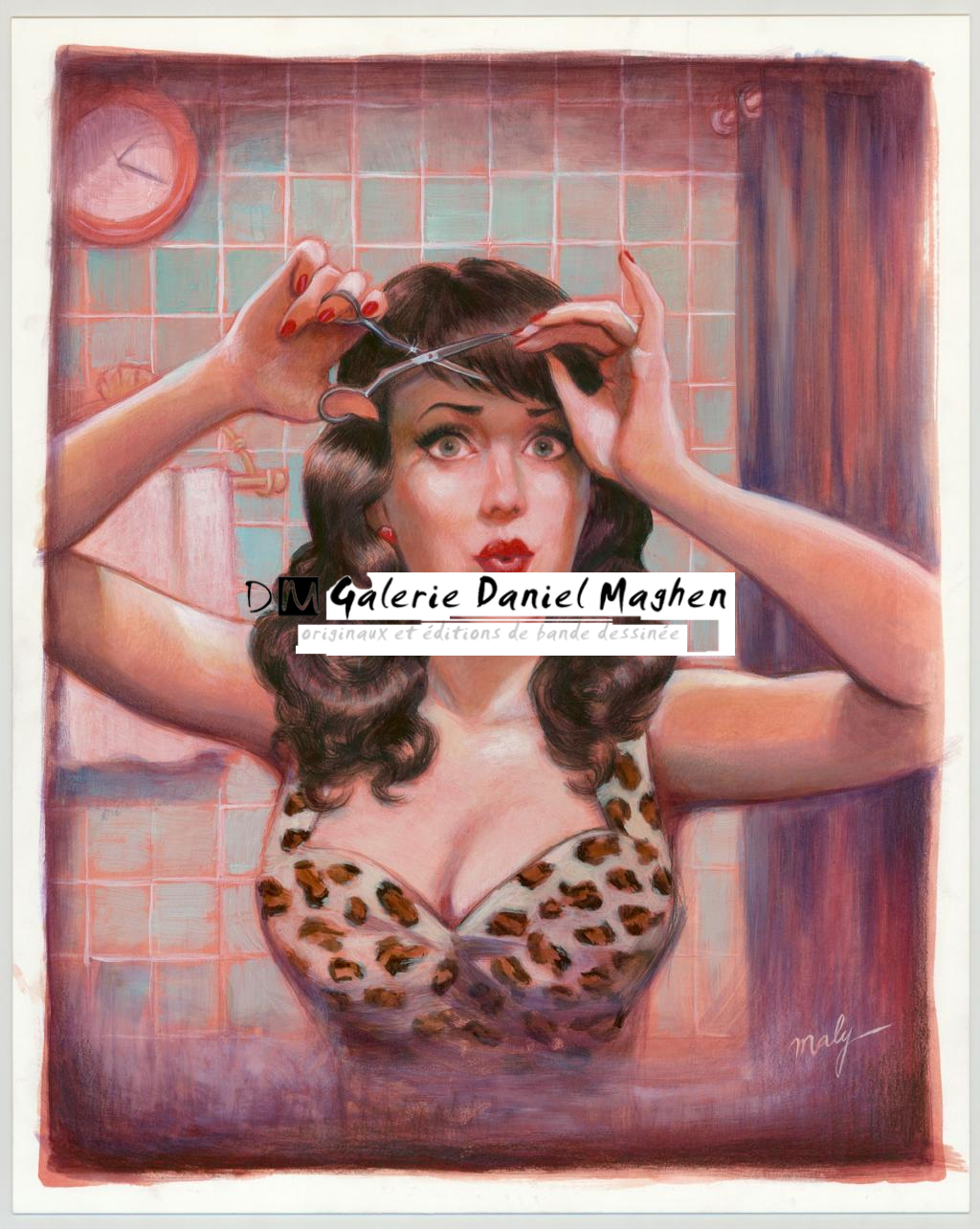 Illustration originale intitulée "Ivory Skin and Black Corset - Maly Siri - Acrylique et crayon de couleur sur papier - 3104