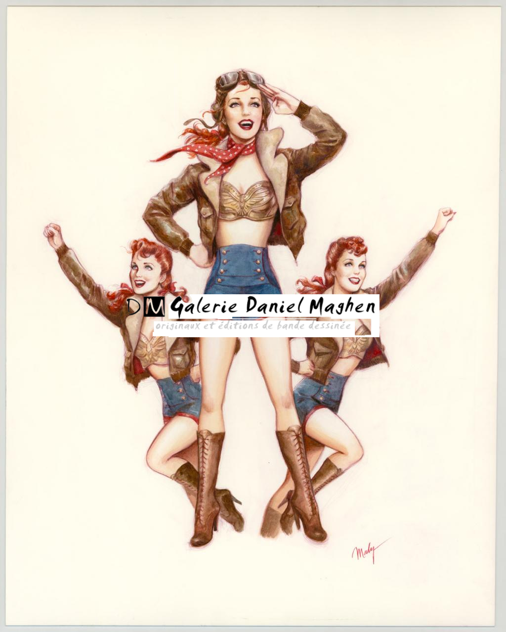 Illustration originale intitulée "Rosswell propaganda poster - Maly Siri - Crayon brun et aquarelle  - 3106