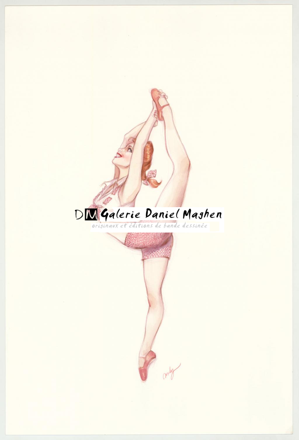 illustration originale intitulée "Rosswell sister 2 (dans la grange) - Maly Siri - Aquarelle et crayon sur papier - 3114