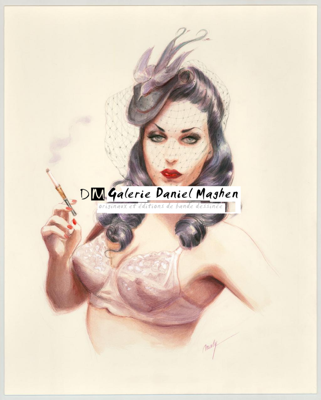 Illustration originale sur papier Art Board, intitulée "The Deadly Viper of Soho - Maly Siri - Aquarelle et crayon sur papier - 3122