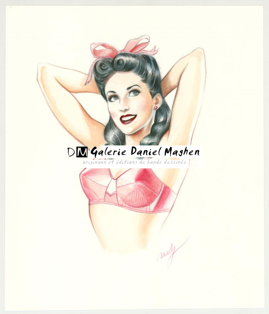 Illustration originale intitulée "Suzette's Victory Rolls - Maly Siri - Aquarelle et crayon sur papier - 3124