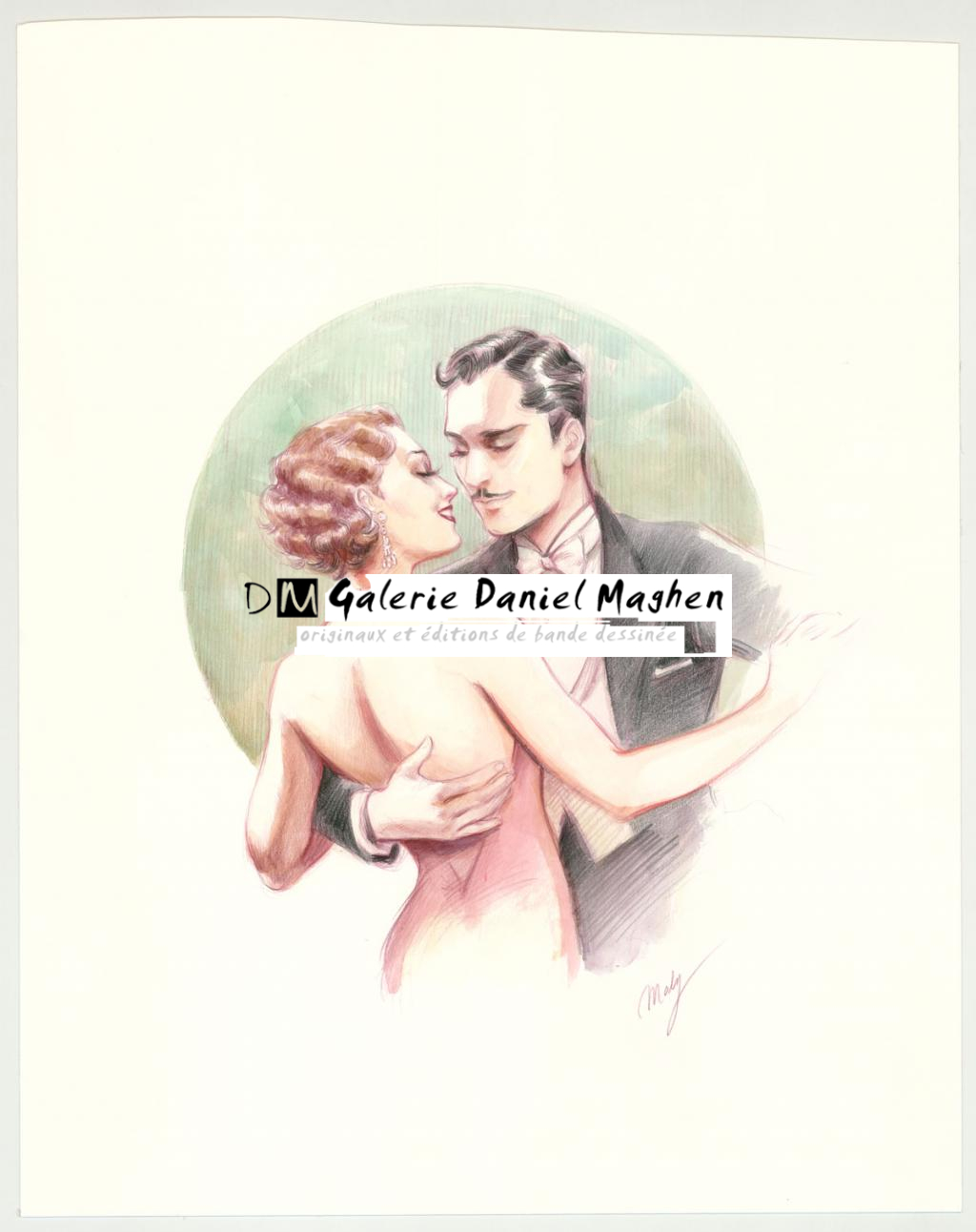 Illustration originale intitulée "Dancing couple - Maly Siri - Aquarelle et crayon sur papier - 3129