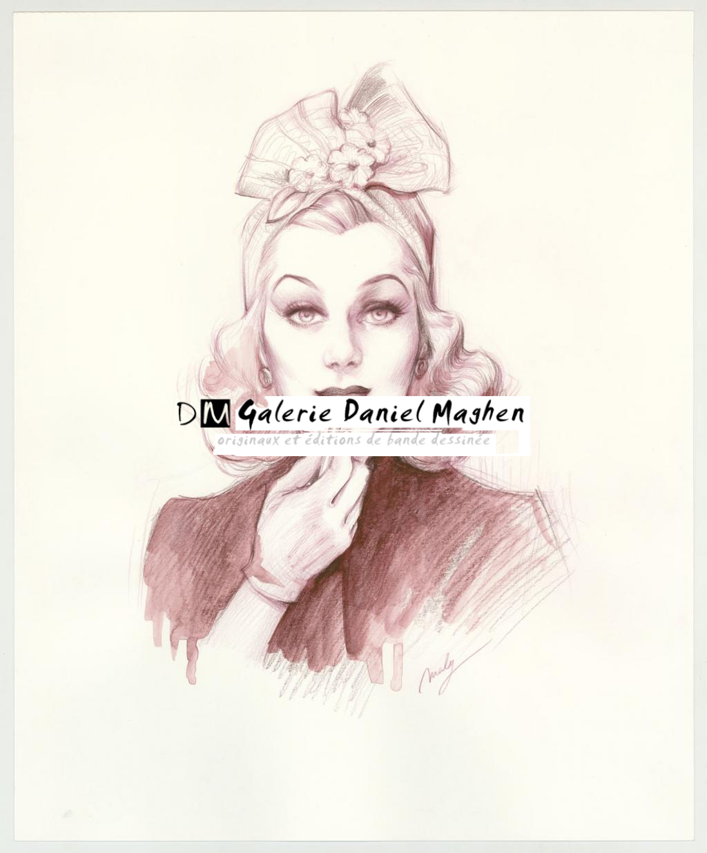 Illustration originale intitulée "Turban and Red Lipstick - Maly Siri - Aquarelle et crayon de couleur sur papier - 3140