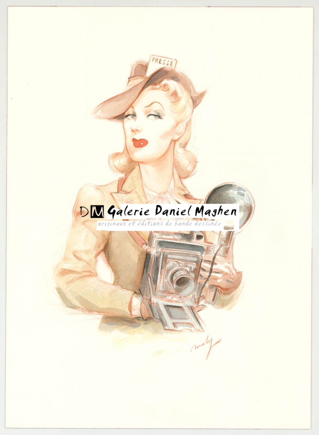 Illustration originale intitulée "Die wilde Gans (Frau Von Hammerstein) - Maly Siri - Aquarelle et crayon de couleur sur papier - 3142