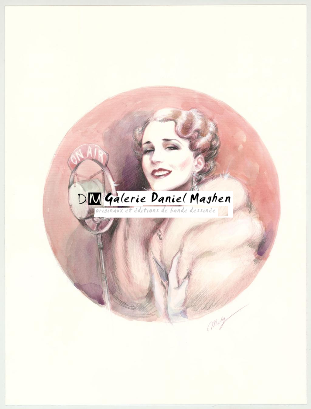 Illustration originale intitulée "Singing Gloria - Maly Siri - Aquarelle et crayon sur papier - 3146