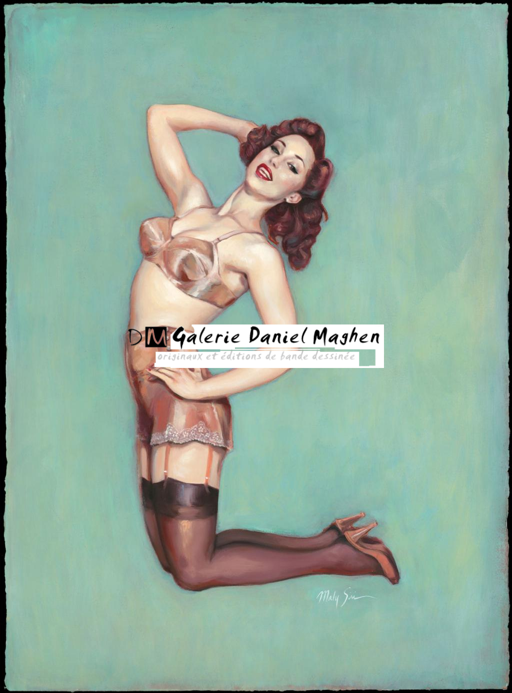 Illustration originale intitulée "My Silk-charmeuse Panties - Maly Siri - Acrylique et huile sur papier - 3148