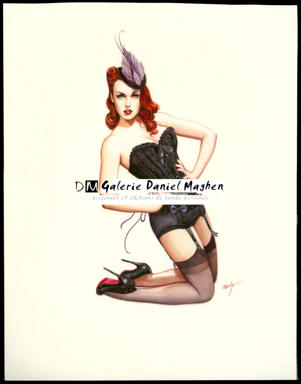 Couverture originale sur papier Art Board,  intitulée "The bad girl - Maly Siri - Aquarelle et crayon sur papier - 3150