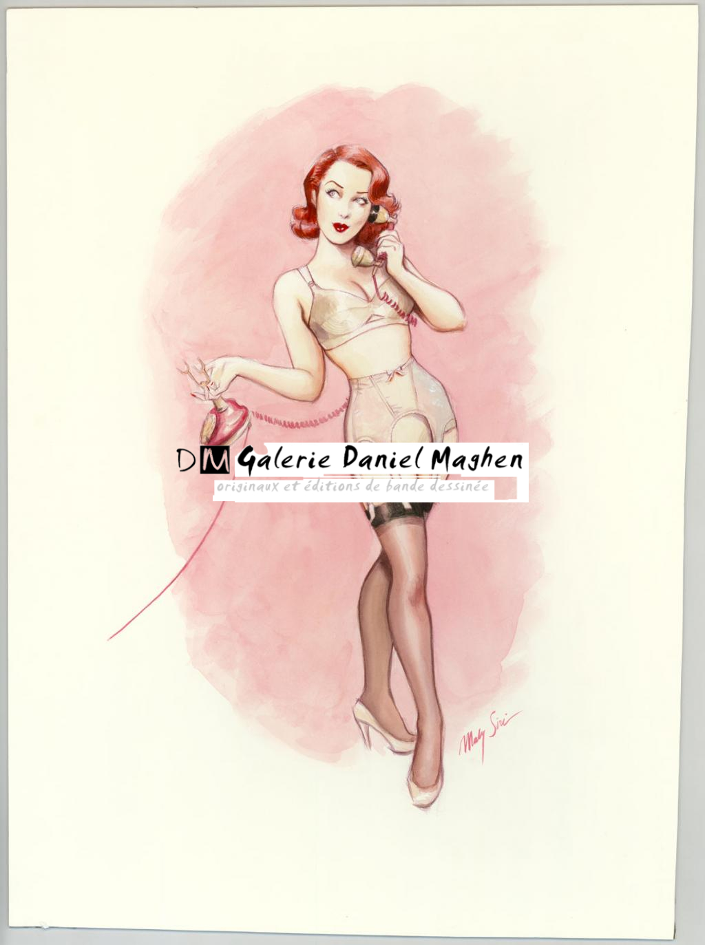 Illustration originale sur papier Art Board, intitulée "Pretty good - Maly Siri - Aquarelle et crayon sur papier - 3175