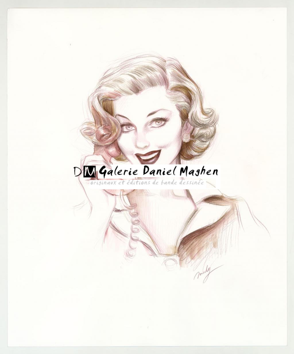 Illustration originale intitulée "The Nifty Fifties, drawing for chapter title - Maly Siri - Aquarelle et crayon sur papier - 3176