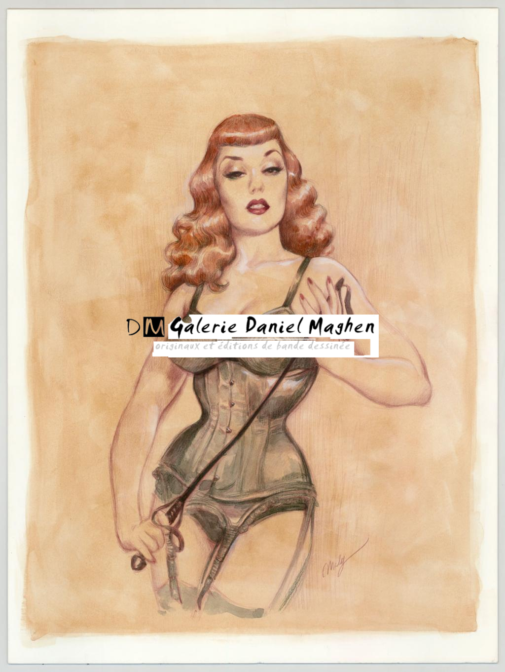 Illustration originale sur papier Art Board, intitulée "Mistress Lada Redstar - Maly Siri - Crayon de couleur sur papier - 3178